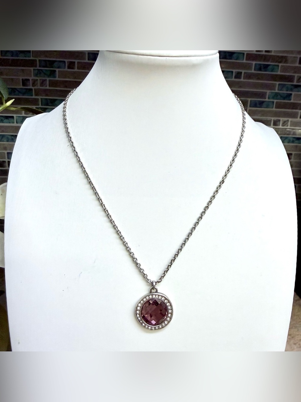 Brighton pink stone silver tone necklace